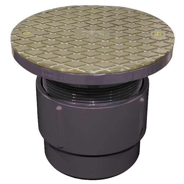 Jones Stephens 3in. x 4in. PVC Pipe Fit Base Cleanout with 3-1/2in. Plastic Spud and 6in. Nickel Bronze Cover C59012 - main